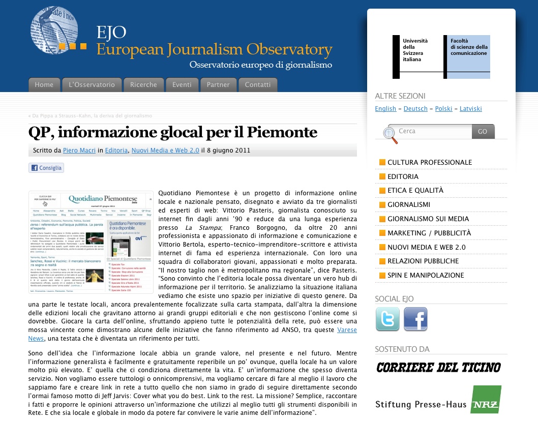 QP all’interno di European Journalism Observatory