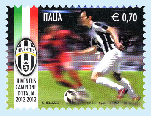 Il francobollo celebrativo della Juventus campione d’Italia 2012-13