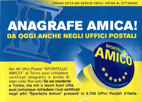 Anagrafe Amica: a Torino i certificati si fanno anche alla Posta