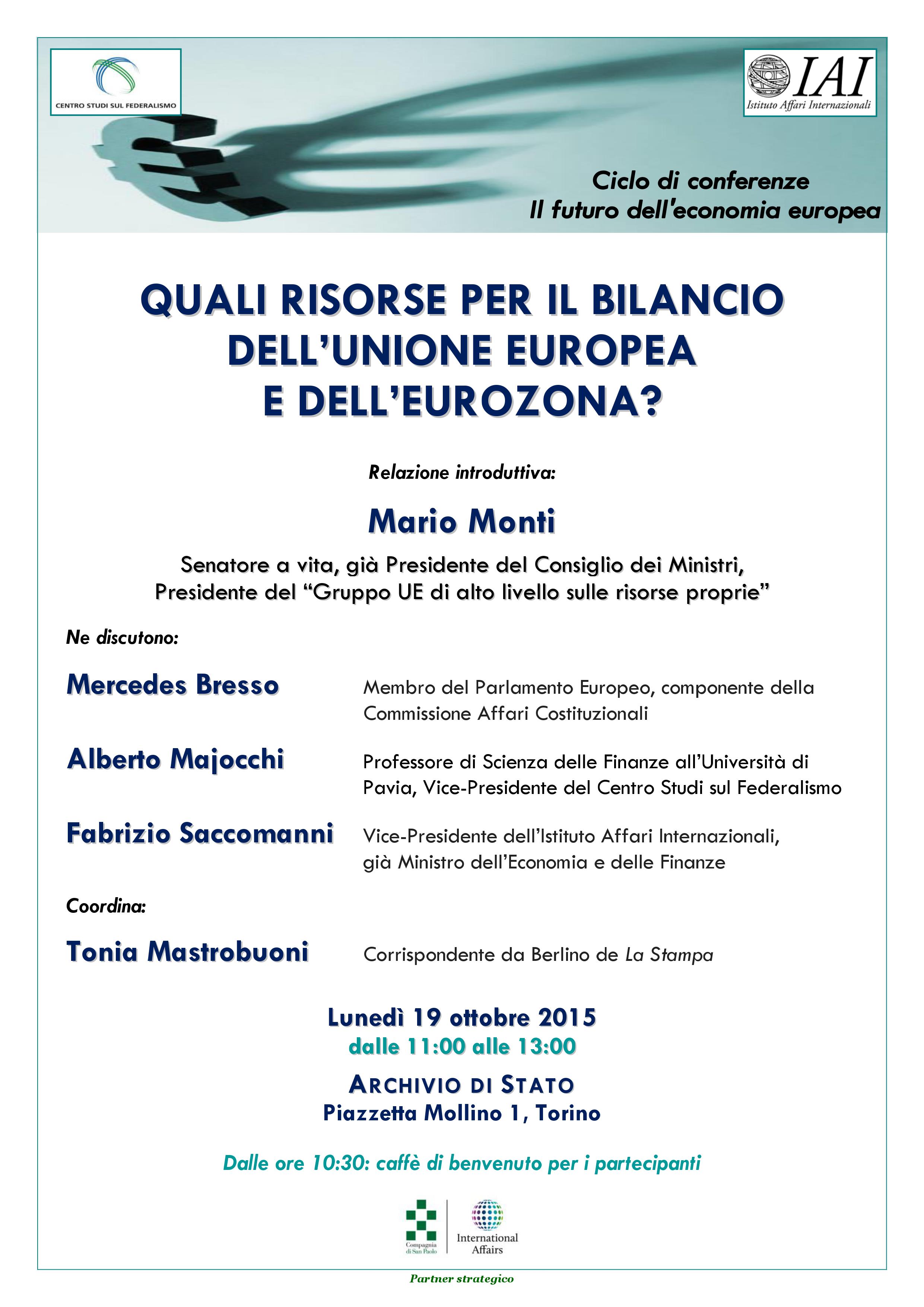 Conferenza “Quali risorse per il bilancio dell’Unione europea e dell’eurozona ?”